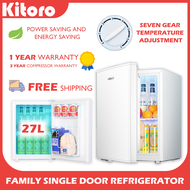 KITORO single door refrigerator household single door small refrigerator 27L capacity supports refrigeration food preservation LED lighting ice maker peti ais kulkas 220V7 gear temperature adjustment peti sejuk 1 pintu peti sejuk paling murah