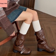 HAPPY ODDS New Design Women's Short Boots Leather Y2k Gothic Pleated Buckle Boots Vintage Gladiator 