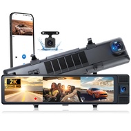 Podofo 11" 2K Mirror Dash Cam 3 Channel Rear View Mirror Camera for Car&Trucks,Front 2K+Rear 1080P+I