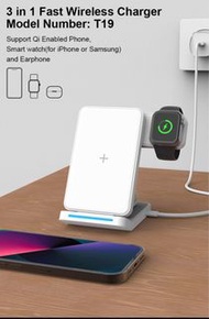 折叠式  Charger  三合一 無線充電器 桌面支架 15W 快速無線充 適用與  iPhone(Samsung)手機、Apple AirPods（Samsung Earbuds ) 耳機 、Apple watch 多功能 無線充電座 便攜式充電器 輕便充電座 旅行充電器