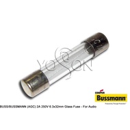 1pc-American BUSS AGC (F) 2A 250V 6.3 x 32mm Glass Tube Fuse