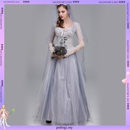 []-Women Halloween Dead Bride Costume Ghost Corpse Bride Corset Dress and Veil Floral Headband Outfi