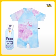 Zuna Kids Unicorn Swimsuit / FREE SUNSCREEN SPF 50++ PA+++ Short Sleeve Swimsuit for Girls Ages 5-9 