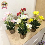 🔥Ready Stock🔥Bunga Cosmos Siap Gubah Dengan Pasu/Artifical Flower Cosmos With Pot/Bunga Hiasan/Pasu 