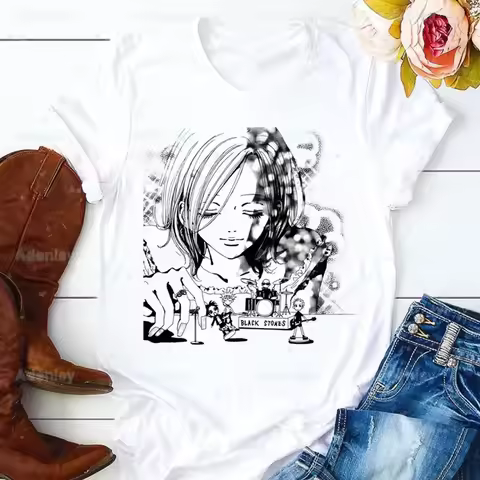 Nana Anime Black Stones NANA Osaki Vintage T-shirts Women Summer Graphic Tees Shirts Tshirts Crew Ne