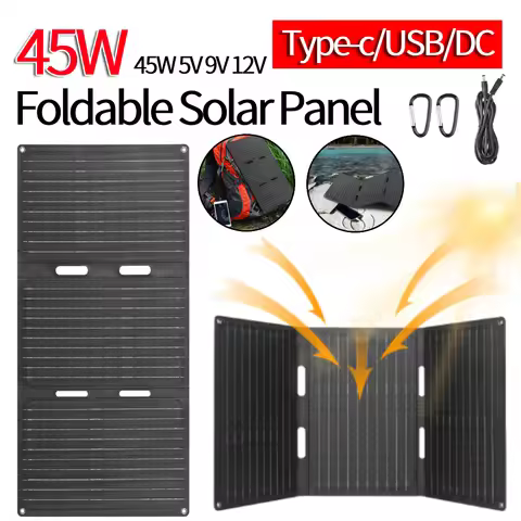 45W 5V 9V 12V ETFE Foldable Solar Panel Waterproof Portable Monocrystalline Silicon Solar Charger wi