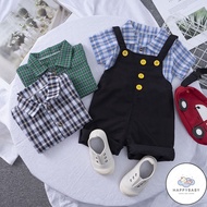 HB Yi Pai 0-5 years boy suit Baby boy jumpsuits summer boys check shirt + shorts two-piece suit clot