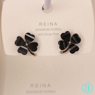 Black Four-Leaf Clover Earrings Female Silver Needle Small Flower Earrings Green Symmetrical Four-Leaf Clover Niche Design High @-
