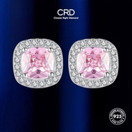 Crd Silver Earrings Earrings 925 Jewelry Square Accessories Female Pink Diamond E99