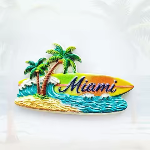 Miami Surfboard Fridge Magnet - Vibrant 3D Tropical Souvenir Unique Florida Beach Gift for Travel & 