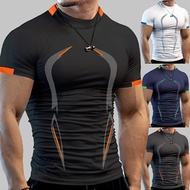 Happybuyner Mens Sport Shirt Fitness Athletic Quick Drying Elastic T-shirt Gym Short Sleeve Compress