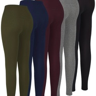 TEMU 5 ชิ้น กางเกงขายาวทรงสูงควบคุมท้องสำหรับผู้หญิง 92% โพลีเอสเตอร์ 8% สปันเด็กซ์ สีพื้น ยาว สไตล์