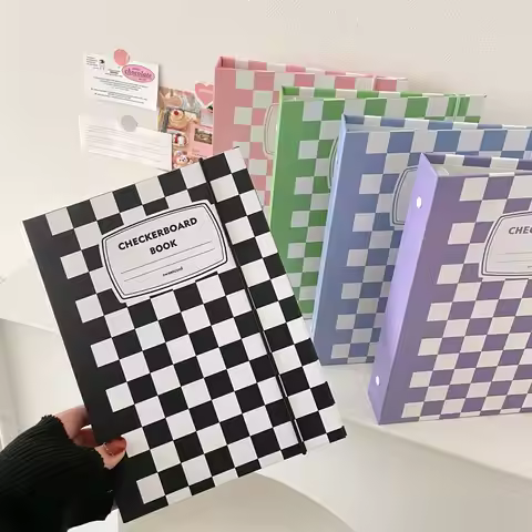 Sharkbang Designed A5 Binder Hard Cover Ring Collect Book Journal Refills Checkerboard Bandage Postc