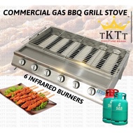 TKTT 6 Burners Stainless Steel Commercial Gas BBQ Grill Stove Infrared Burner Cooker Dapur Pembakar Satay Ikan Serbaguna