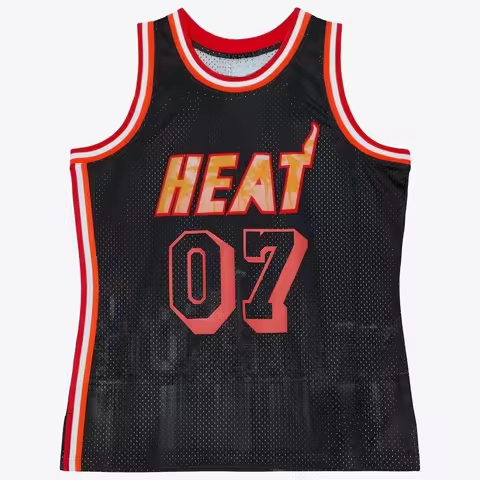 Miami Heat No. 07 Black Family Mesh Basketball Shirt Palm Tree Printed Breathable Sleeveless Retro S