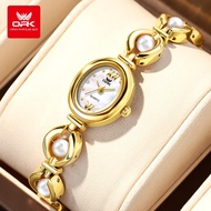 OPK นาฬิกาสำหรับผู้หญิง2025ต้นฉบับกันน้ำหรูหรานาฬิกาข้อมือสุดหรูสแตนเลสไข่มุกสายเหล็กพร้อมกล่องของขว