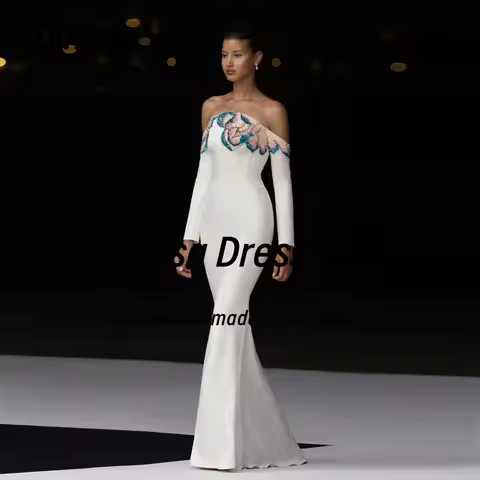 Mimosa Long Sleeves Prom Dresses 2025 Colorful Beading Strapless Evening Party Dress Zipper Back Rob