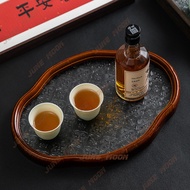 Begonia Flower Japanese Begonia Glass Tray Retro Wooden Tea Tray Simple Tea Room Fruit Snack Storage