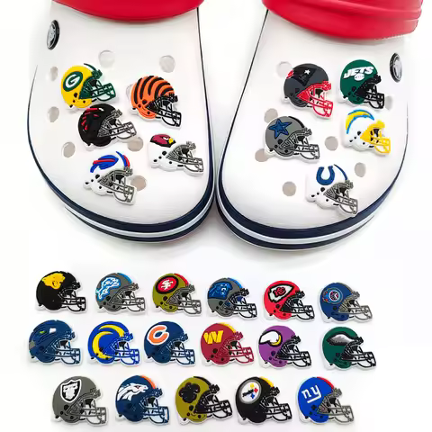 27Pcs Rugby Team Helmet Nfl Series Shoe Charms for Clogs Bubble Slides Sandals PVC Shoe Decorations 