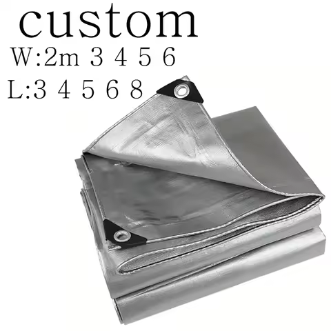Large Custom Tarp 3mx5 4x4 8 10 12 20 5*5 6x6 Waterproof Tarpaulin Shade Camp Silver Canopy Rain Cov