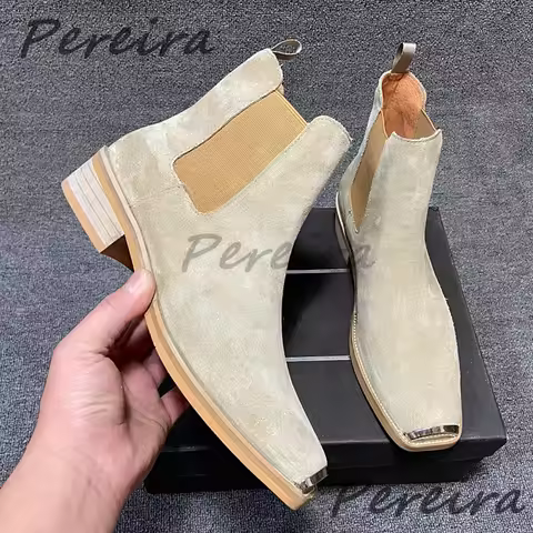 Shoes Men's Leather Chelsea Boots Men's Suede Leather Metal Toe Chelsea Boots British Retro Solid Co