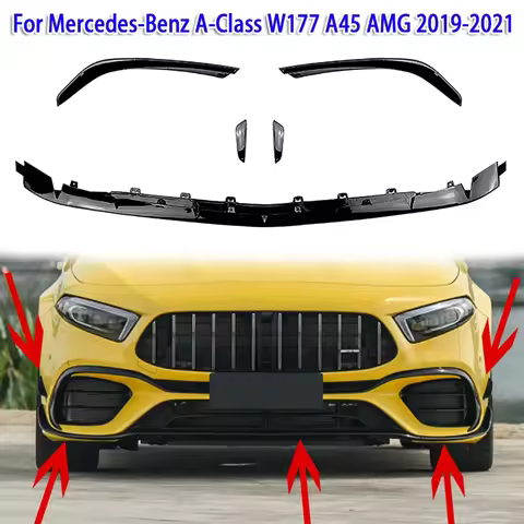 5pcs/set Car Front Bumper Lip Spoiler Lower Blade Splitter for Mercedes Benz A-Class W177 A45 AMG 20