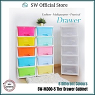 SWI Plastic Drawer M300 5 Tier TRANSPARENT &amp; Mix Colour Plastic Drawer / Plastic Cabinet Multiple Colour-READY STOCK