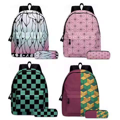 2pcs Set Anime Demon Slayer Series Tanjirou Nezuko Zenitsu Kochou Shinobu Backpack Schoolbag Bag Stu