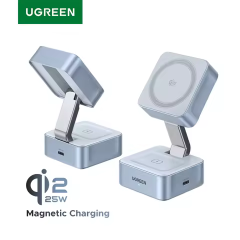 UGREEN Qi2 25W Magnetic 2-in-1 Wireless Charger Stand Fast Charging Stand Magsafe Charger For iPhone