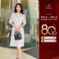 Women's A-Line Dress with HeraDG Pattern, Flared Shape, HeraDG One-Side Waist Belt Design, High Qual