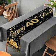 1pc 183cm X 33cm Black & Gold Happy 50th Birthday Tablecloth, Birthday Party Table Decor For 40th, 1