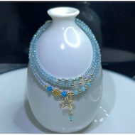 Bracelet Natural Crystal Blue Apatite Apatite Transparent Apatite Three Circles Women Style