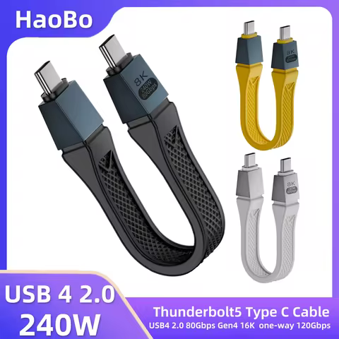 Thunderbolt 5 Type C USB4 2.0 Cable 80Gbps Gen4 USB C to egpu 16K PD 240w one-way 120Gbps Short Cabl