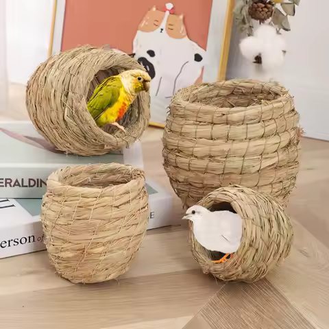 Hand Woven Straw Chicken Nest Bird Nest Bird Cage Quail Hatching Nest Can Be Hung for Landscaping Wa