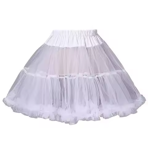 Women Girls Ruffled Short Petticoat Solid White Color Fluffy Bubble Tutu Skirt Puffy Half Slip Prom 