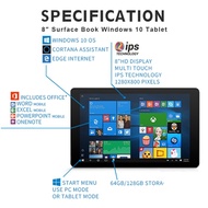 2in1 Tablet Windows  4GB RAM 128GB Laptop Prosesor Intel Quad Core 8"