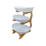 Rak Susun Tier Fruit Bowl Display Stand Snack Plate  - 3WR - White