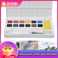 xunb Kids Watercolour Paint Set Portable Lightweight Travel Solid Box with Brush (12 Colores)