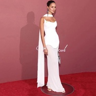 Bandagedress การออกแบบที่ไม่ซ้ําไม่สมมาตรสายยาว Tulle Gown ชุดราตรี Maxi Dress แขนกุดเอ็มไพร์เอว Chi