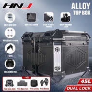 HNJ Alloy Top Box 45L For Motorcycle Motor Compartment Box With Dual Lock Metal Base Plate TOUGH