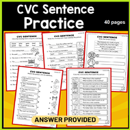 CVC Simple Sentence Worksheet for Kids CVC Reading simple CVC Sentence Kindergarten Preschool Englis