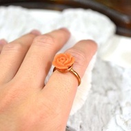 紅珊瑚色玫瑰花玫瑰金戒指 高貴優雅 日本二手中古珠寶首飾古著