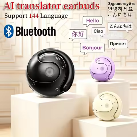 Wireless Bluetooth AI Real-time Language Translation Earphones 144 Languages Ear Hanging Headphone T