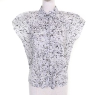 PLEATS PLEASE Issey Miyake PP71-JJ203 全身印花褶皺法式袖襯衫/罩衫，黑白配色，3碼。正品，日本製。女款。