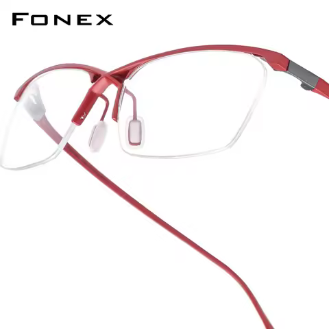 FONEX Titanium Glasses Frame Men Brand Design Semi-Rimless Square Eyeglasses Half-Rim Japanese Ultra