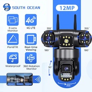 South Ocean CCTV Outdoor 12MP Three Lens 360° Monitoring Wireless IP66 Waterproof Night Vision 4G Ca