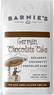 BARNIE'S COFFEE TEA CO. German Chocolate Cake Ground Coffee with Decadent Coconut, Chocolate and Hazelnut Cake Flavor, Medium Roasted Arabica Coffee Beans, 12 oz Bag, 1 Count (Pack of 1) (54105)