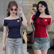 Women's Youthful Off-Shoulder T-shirt with Hem (High Quality Borit Cotton) for Women 45–90kg Xinh Sh