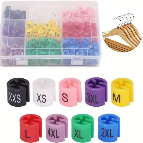 405Pcs/set Color-Coded Clothes Hanger Markers 9 Sizes (XXS - 4XL) Plastic Garment Size Tags with Sto