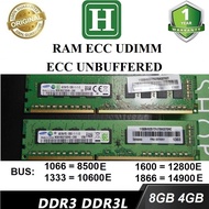 Ram ECC UDIMM/ECC Unbuffered 8GB, 4GB DDR3 bus 12800E, 10600E and 8500E, original ram,